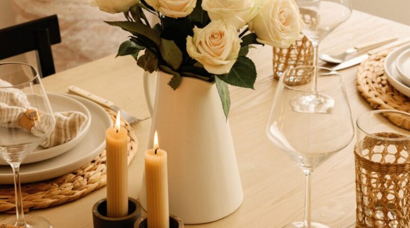 Romantic dinner table setting.