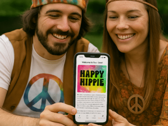 Hippies felizes no quintal romântico