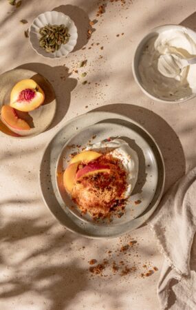 shaved frozen peach and cream