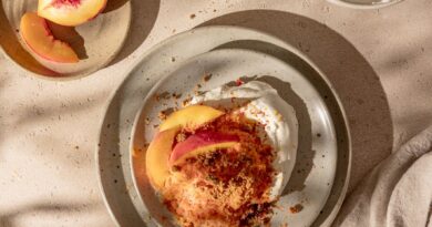 shaved frozen peach and cream