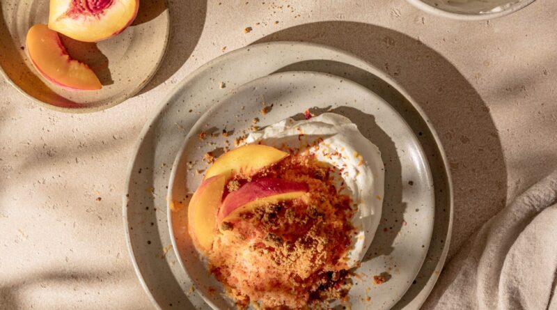 shaved frozen peach and cream