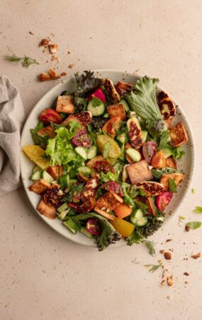 herby heirloom tomato fattoush salad