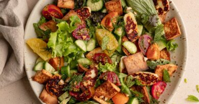 herby heirloom tomato fattoush salad