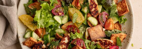 herby heirloom tomato fattoush salad