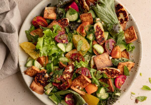 herby heirloom tomato fattoush salad