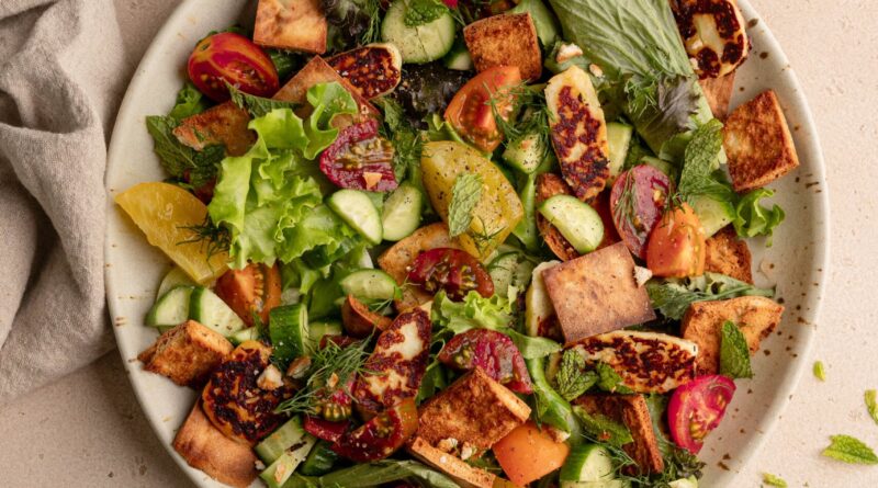 herby heirloom tomato fattoush salad